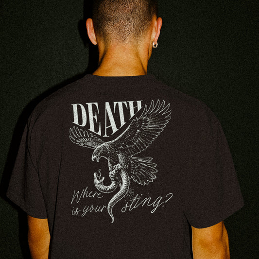 Death Where Is Your Sting Boxy Oversized Faded Tee